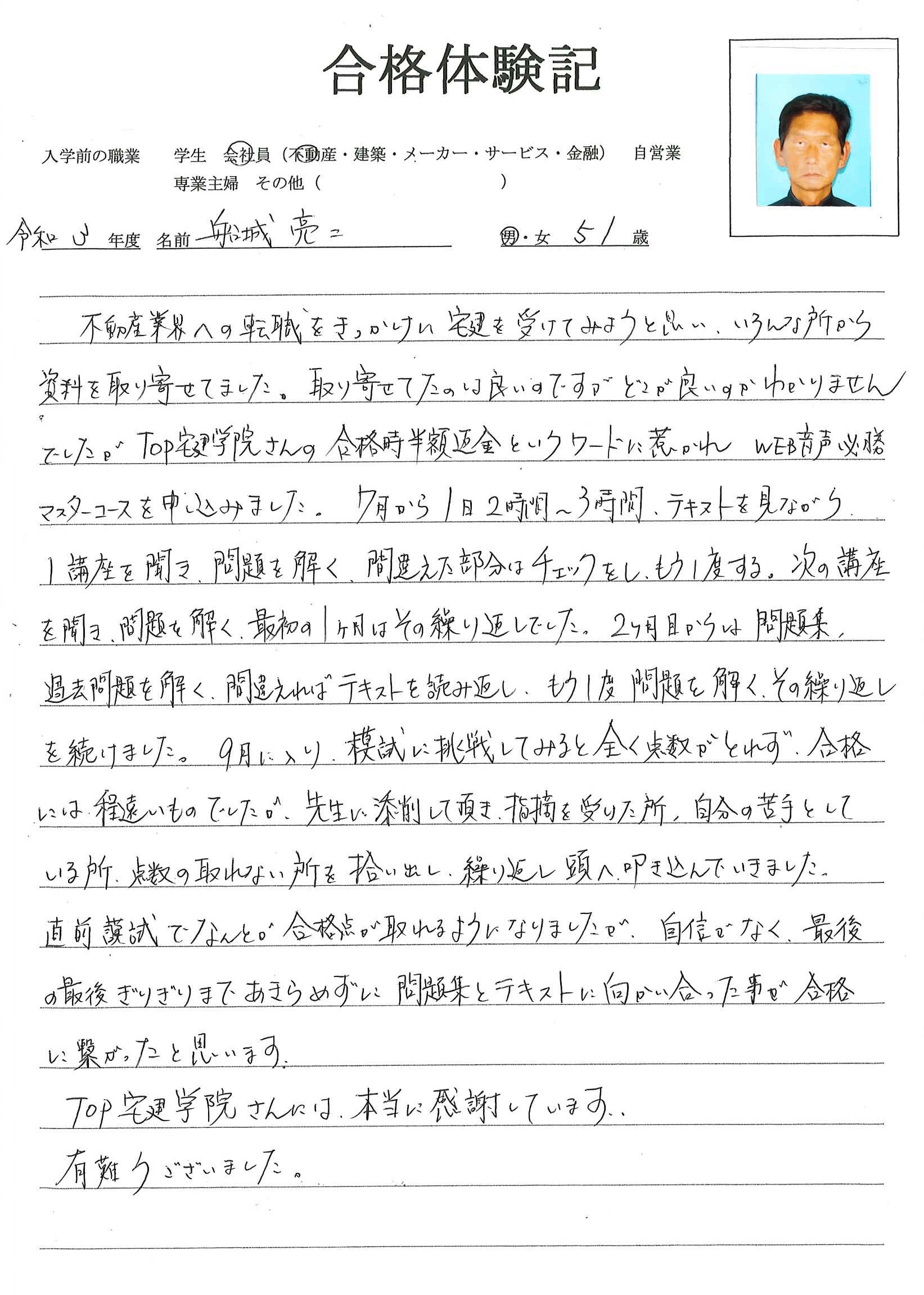 宅建士通信講座　合格体験記